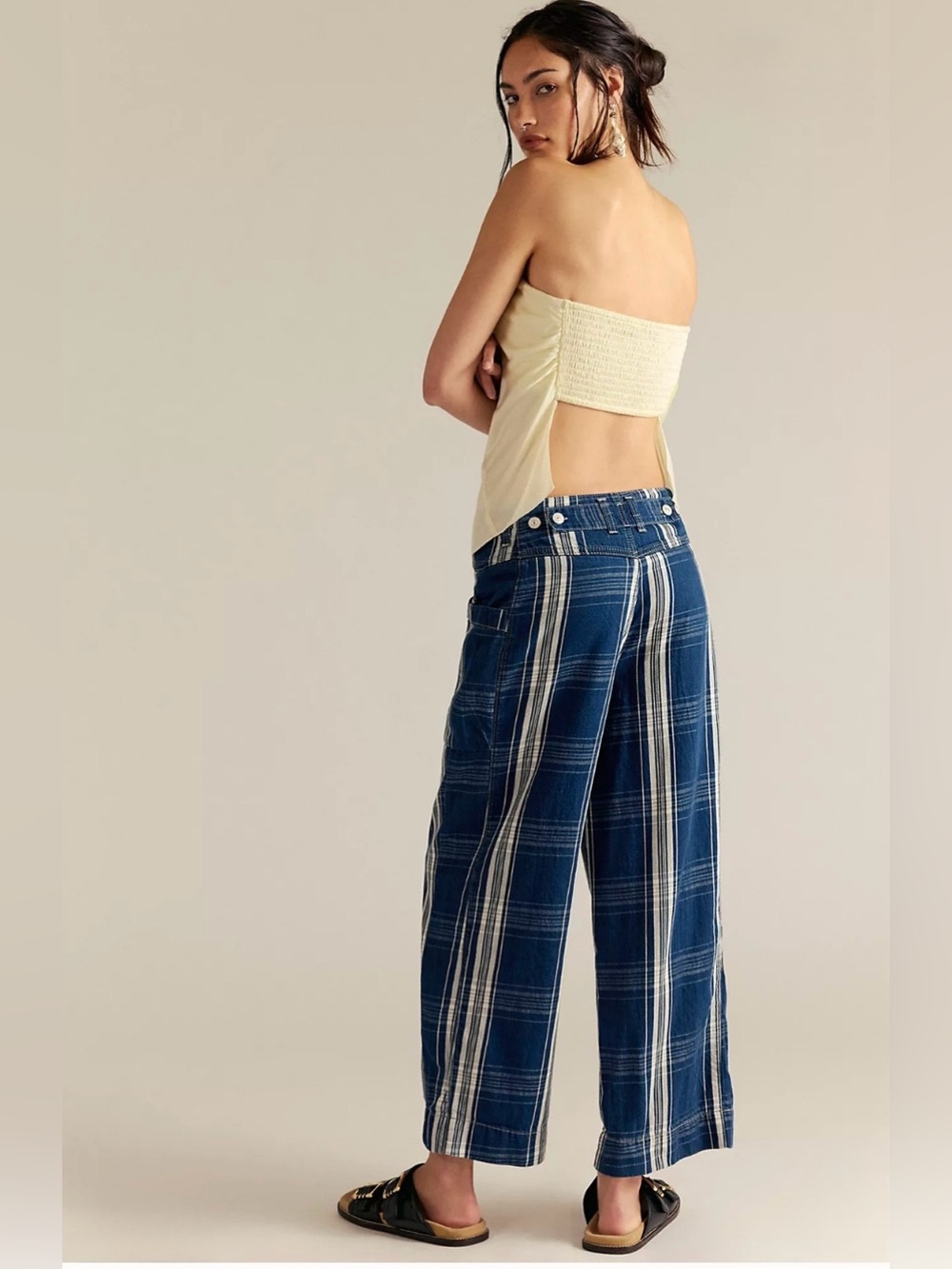 NWT Free People Rose Hall Low Slung Trousers size 26 Blue White